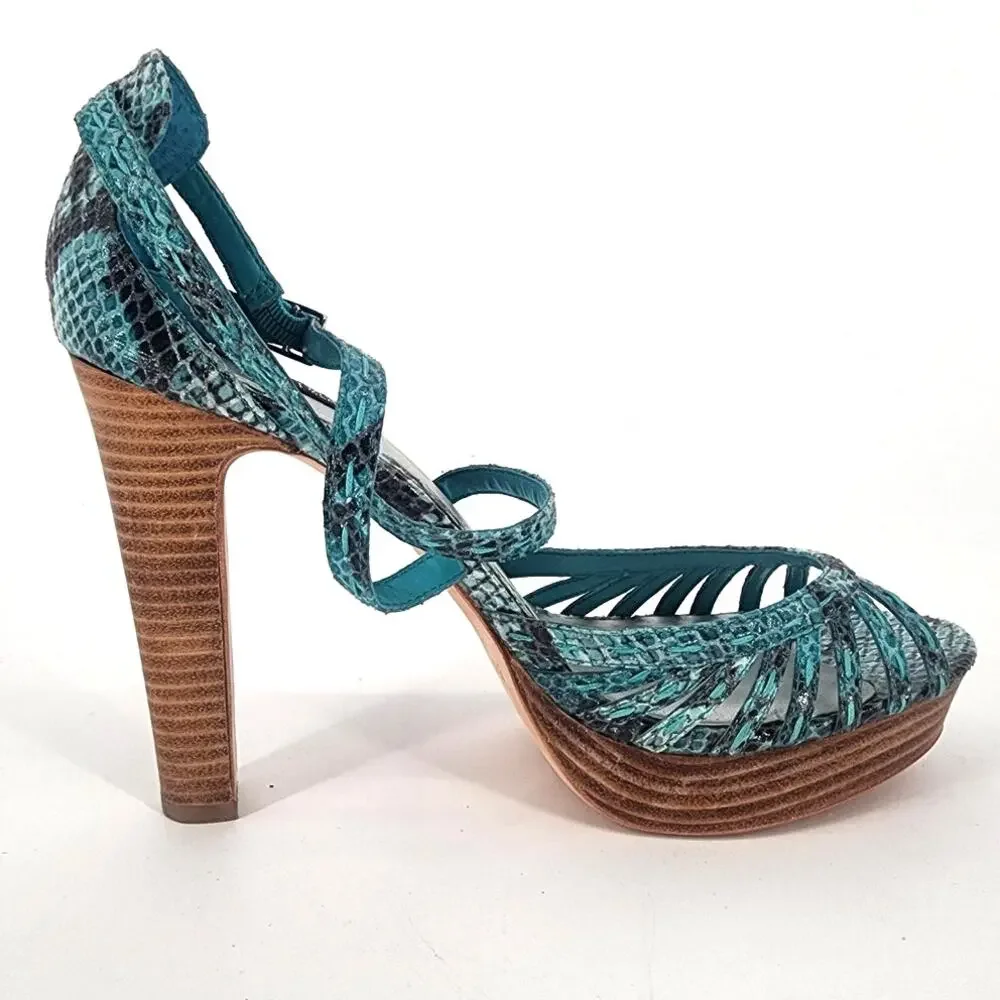 White House Black Market Emilia Teal Snakeskin Platform Sandals Women's Size 10M - Picture 8 of 12